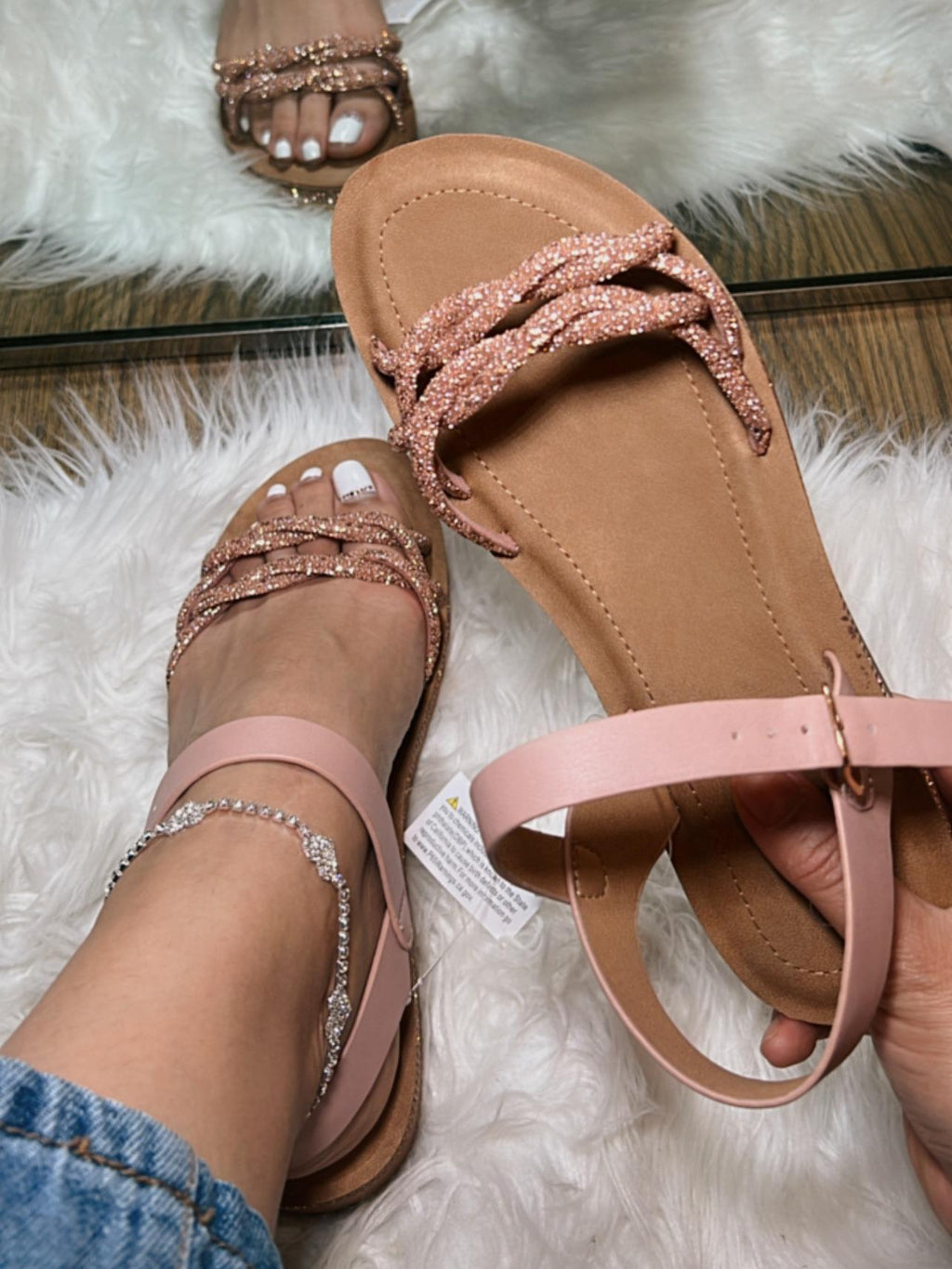 Gaby- (SIZE UP A SIZE) Embellished Ankle Strap Platform Sandals - Comfortable Footwear,