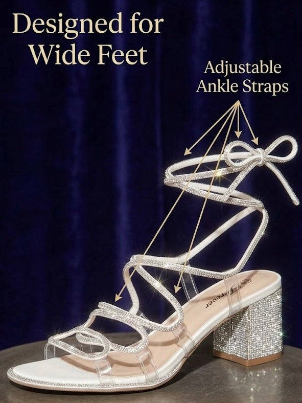 Mercedes -wide Friendly Embellished Lace Up Block Heels sparkle heels