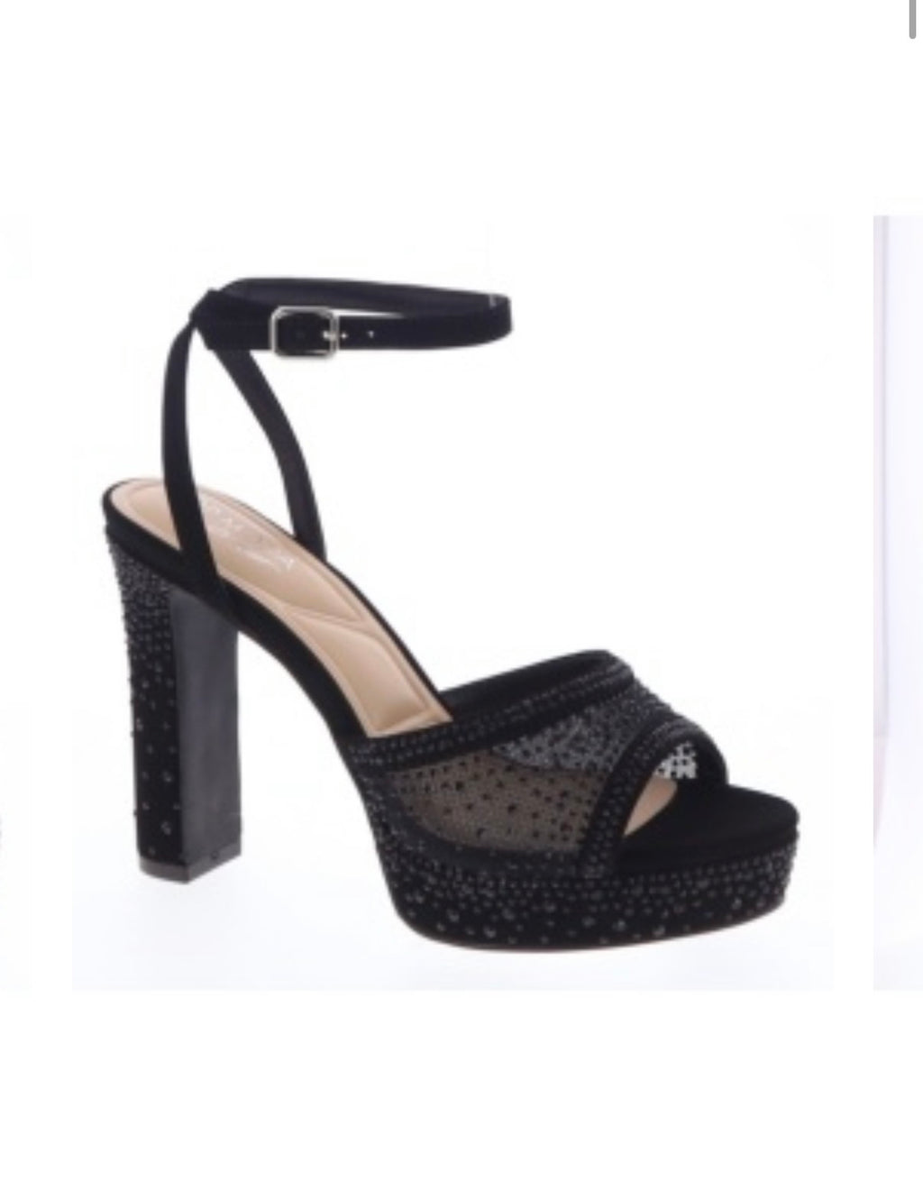 Elsa-Platform Rhinestone Heeled Sandals, Open Toe, Single Strap